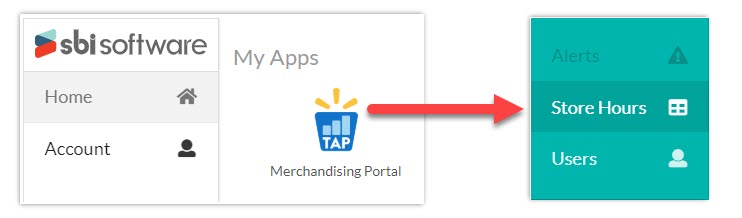 Navigate to Platform Home, then to the Merchandising Portal, then to Store Hours