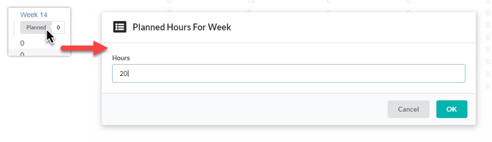 Set planned hours for a week by clicking a "Planned" button