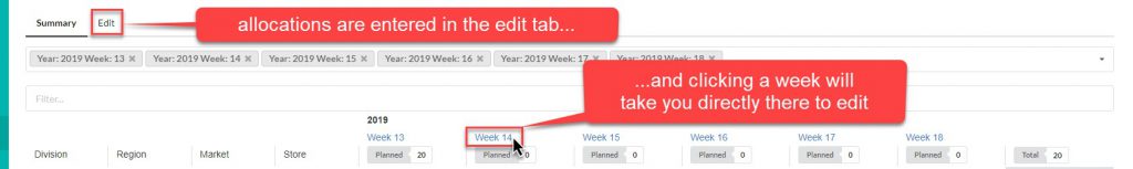 Click a week to edit it, or go to the Edit tab